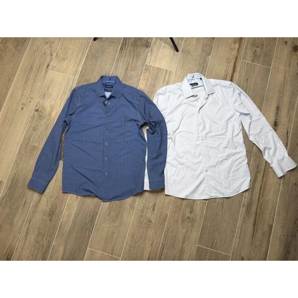 Nautica Men’s Dress Shirt Bundle 2-Pack M 15–15.5 Slim Fit